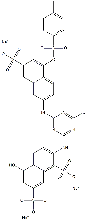 2-[4-Chloro-6-[7-sulfo-5-(4-methylphenylsulfonyloxy)-2-naphtylamino]-1,3,5-triazin-2-ylamino]-5-hydroxy-1,7-naphthalenedisulfonic acid trisodium salt Struktur