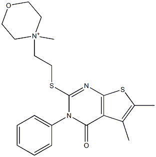 4-Methyl-4-[2-[[[5,6-dimethyl-3-phenyl-3,4-dihydro-4-oxothieno[2,3-d]pyrimidin]-2-yl]thio]ethyl]morpholin-4-ium Struktur