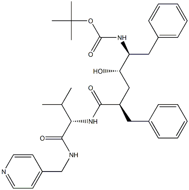 (2S)-2-[[(2R,4S,5S)-5-(tert-Butoxycarbonylamino)-2-benzyl-4-hydroxy-6-phenylhexanoyl]amino]-N-[(4-pyridinyl)methyl]-3-methylbutyramide Struktur