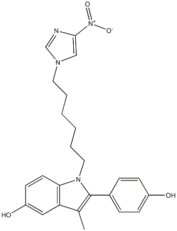 1-[6-(4-Nitro-1H-imidazol-1-yl)hexyl]-2-(4-hydroxyphenyl)-3-methyl-1H-indol-5-ol Struktur