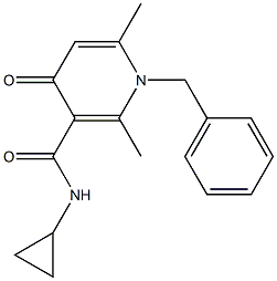 1-Benzyl-1,4-dihydro-2,6-dimethyl-N-cyclopropyl-4-oxopyridine-3-carboxamide Struktur