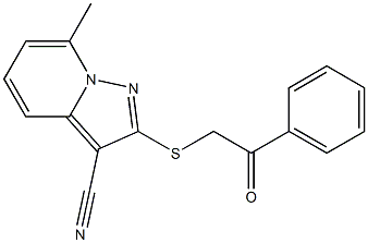 2-[[(Phenylcarbonyl)methyl]thio]-7-methyl-pyrazolo[1,5-a]pyridine-3-carbonitrile Struktur