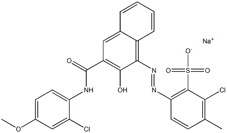 2-Chloro-3-methyl-6-[[3-[[(2-chloro-4-methoxyphenyl)amino]carbonyl]-2-hydroxy-1-naphtyl]azo]benzenesulfonic acid sodium salt Struktur