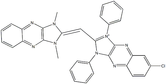 6-Chloro-2-[[(1,3-dihydro-1,3-dimethyl-2H-imidazo[4,5-b]quinoxalin)-2-ylidene]methyl]-1,3-diphenyl-1H-imidazo[4,5-b]quinoxalin-3-ium Struktur