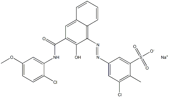 3-Chloro-2-methyl-5-[[3-[[(2-chloro-5-methoxyphenyl)amino]carbonyl]-2-hydroxy-1-naphtyl]azo]benzenesulfonic acid sodium salt Struktur