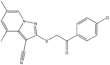 2-[[(4-Chlorophenylcarbonyl)methyl]thio]-4,6-dimethyl-pyrazolo[1,5-a]pyridine-3-carbonitrile Struktur