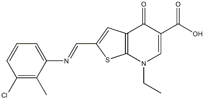 2-[(2-Methyl-3-chlorophenyl)iminomethyl]-4,7-dihydro-7-ethyl-4-oxothieno[2,3-b]pyridine-5-carboxylic acid Struktur