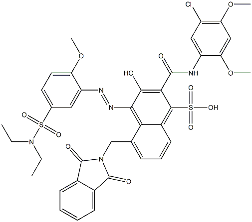 2-[(5-Chloro-2,4-dimethoxyphenyl)aminocarbonyl]-4-[5-[(diethylamino)sulfonyl]-2-methoxyphenylazo]-3-hydroxy-5-(phthalimidylmethyl)naphthalene-1-sulfonic acid Struktur