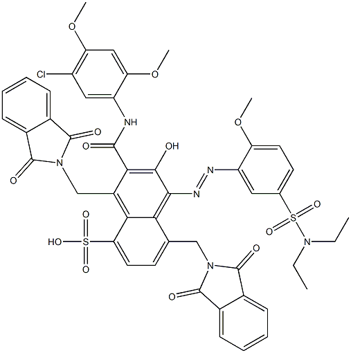 3-[(5-Chloro-2,4-dimethoxyphenyl)aminocarbonyl]-1-[5-[(diethylamino)sulfonyl]-2-methoxyphenylazo]-2-hydroxy-4,8-bis(phthalimidylmethyl)naphthalene-5-sulfonic acid Struktur