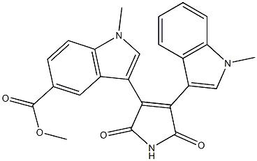 3-[[2,5-Dihydro-4-(1-methyl-1H-indol-3-yl)-2,5-dioxo-1H-pyrrol]-3-yl]-1-methyl-1H-indole-5-carboxylic acid methyl ester Struktur