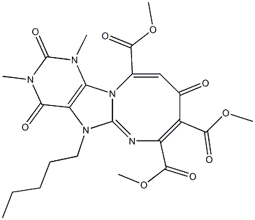 1,3-Dimethyl-5-pentyl-2,4,9-trioxo-1,2,3,4,5,9-hexahydro[1,3]diazocino[1,2-e]purine-7,8,11-tricarboxylic acid trimethyl ester Struktur