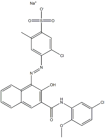 3-Chloro-6-methyl-4-[[3-[[(3-chloro-6-methoxyphenyl)amino]carbonyl]-2-hydroxy-1-naphtyl]azo]benzenesulfonic acid sodium salt Struktur