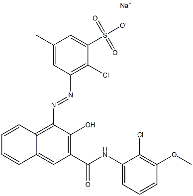 2-Chloro-5-methyl-3-[[3-[[(2-chloro-3-methoxyphenyl)amino]carbonyl]-2-hydroxy-1-naphtyl]azo]benzenesulfonic acid sodium salt Struktur