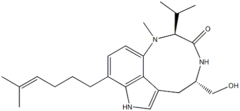 (2S,5S)-1,2,4,5,6,8-Hexahydro-9-(5-methyl-4-hexenyl)-5-hydroxymethyl-2-isopropyl-1-methyl-3H-pyrrolo[4,3,2-gh]-1,4-benzodiazonin-3-one Struktur