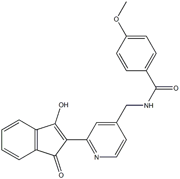 1-Hydroxy-2-[4-(4-methoxybenzoylaminomethyl)-2-pyridyl]-3H-inden-3-one Struktur