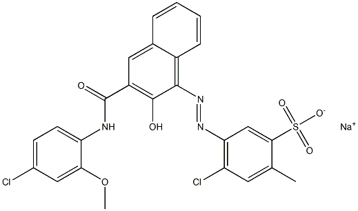 4-Chloro-2-methyl-5-[[3-[[(4-chloro-2-methoxyphenyl)amino]carbonyl]-2-hydroxy-1-naphtyl]azo]benzenesulfonic acid sodium salt Struktur