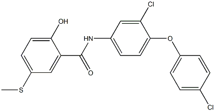 2-Hydroxy-5-methylthio-N-[3-chloro-4-(4-chlorophenoxy)phenyl]benzamide Struktur