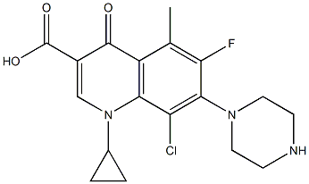 1-Cyclopropyl-8-chloro-6-fluoro-5-methyl-1,4-dihydro-4-oxo-7-(1-piperazinyl)quinoline-3-carboxylic acid Struktur