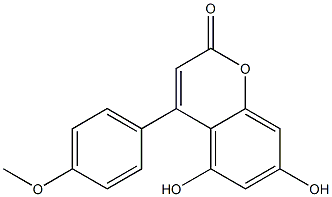 4-(4-Methoxyphenyl)-5,7-dihydroxy-2H-1-benzopyran-2-one Struktur