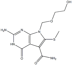 2-Amino-3,4-dihydro-6-methylthio-7-(2-hydroxyethoxymethyl)-4-oxo-7H-pyrrolo[2,3-d]pyrimidine-5-carboxamide Struktur