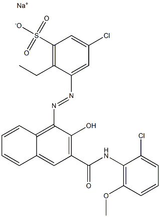 3-Chloro-6-ethyl-5-[[3-[[(2-chloro-6-methoxyphenyl)amino]carbonyl]-2-hydroxy-1-naphtyl]azo]benzenesulfonic acid sodium salt Struktur