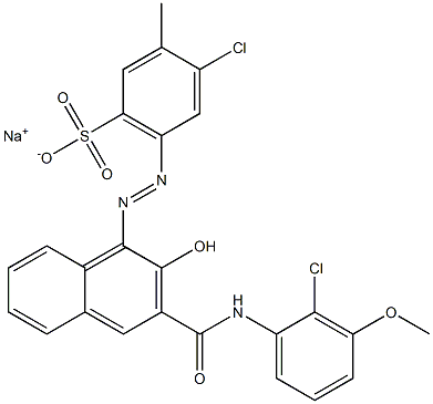 4-Chloro-3-methyl-6-[[3-[[(2-chloro-3-methoxyphenyl)amino]carbonyl]-2-hydroxy-1-naphtyl]azo]benzenesulfonic acid sodium salt Struktur