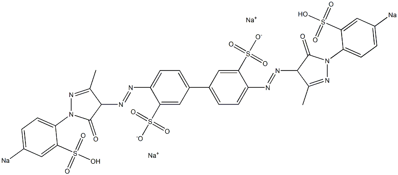 4,4'-Bis[[4,5-dihydro-3-methyl-5-oxo-1-(4-sodiosulfophenyl)-1H-pyrazol-4-yl]azo]-1,1'-biphenyl-3,3'-disulfonic acid disodium salt Struktur