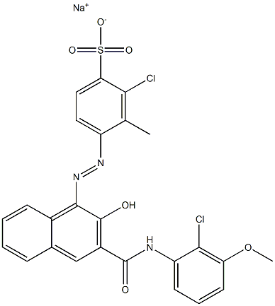 2-Chloro-3-methyl-4-[[3-[[(2-chloro-3-methoxyphenyl)amino]carbonyl]-2-hydroxy-1-naphtyl]azo]benzenesulfonic acid sodium salt Struktur