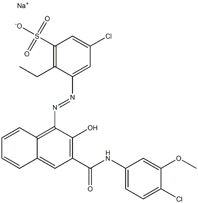 3-Chloro-6-ethyl-5-[[3-[[(4-chloro-3-methoxyphenyl)amino]carbonyl]-2-hydroxy-1-naphtyl]azo]benzenesulfonic acid sodium salt Struktur