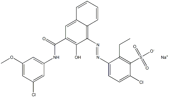 2-Chloro-6-ethyl-5-[[3-[[(3-chloro-5-methoxyphenyl)amino]carbonyl]-2-hydroxy-1-naphtyl]azo]benzenesulfonic acid sodium salt Struktur