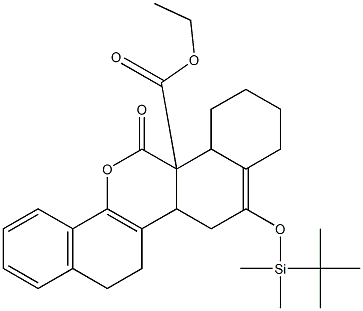 6a,7,10,10a,11,12-Hexahydro-6-oxo-9-[[dimethyl(tert-butyl)silyl]oxy]-7,8-butano-6H-benzo[d]naphtho[1,2-b]pyran-6a-carboxylic acid ethyl ester Struktur