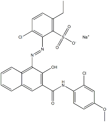 3-Chloro-6-ethyl-2-[[3-[[(2-chloro-4-methoxyphenyl)amino]carbonyl]-2-hydroxy-1-naphtyl]azo]benzenesulfonic acid sodium salt Struktur