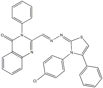 3-(Phenyl)-2-[2-[(2,3-dihydro-3-(p-chlorophenyl)-4-phenylthiazole)-2-ylidene]hydrazonomethyl]quinazoline-4(3H)-one Struktur