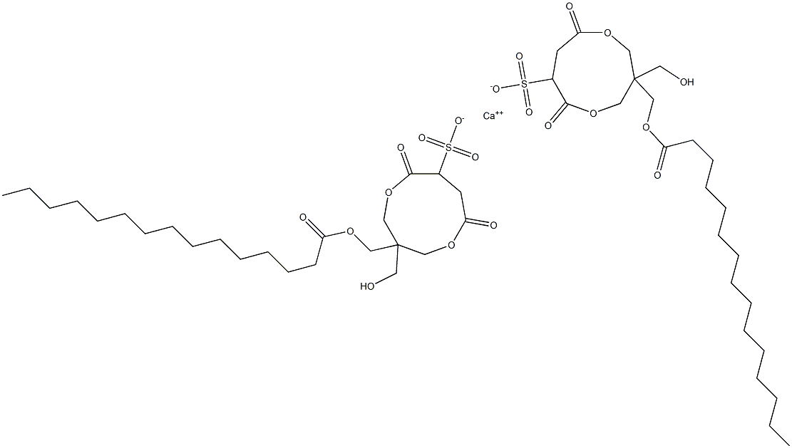 Bis[1-(1-oxopentadecyloxymethyl)-1-(hydroxymethyl)-4,7-dioxo-3,8-dioxacyclononane-6-sulfonic acid]calcium salt Struktur