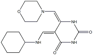 (5Z,6E)-5,6-Dihydro-5-cyclohexylaminomethylene-6-morpholinomethylenepyrimidine-2,4(1H,3H)-dione Struktur