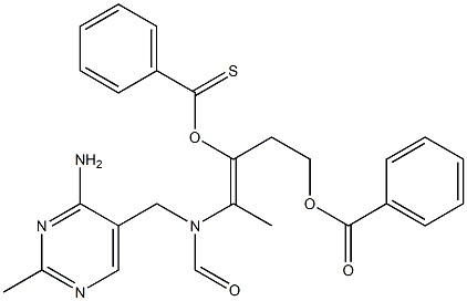 Thiobenzoic acid 2-[[(4-amino-2-methyl-5-pyrimidinyl)methyl]formylamino]-1-[2-(benzoyloxy)ethyl]-1-propenyl ester Struktur