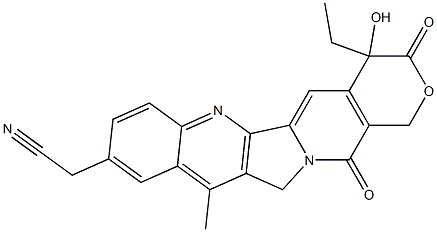 4,12-Dihydro-9-cyanomethyl-4-ethyl-4-hydroxy-11-methyl-1H-pyrano[3',4':6,7]indolizino[1,2-b]quinoline-3,14-dione Struktur