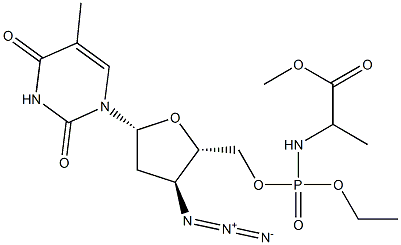 3'-Azido-3'-deoxythymidine-5'-[[[1-methyl-2-methoxy-2-oxoethyl]amino]phosphonic acid ethyl] ester Struktur