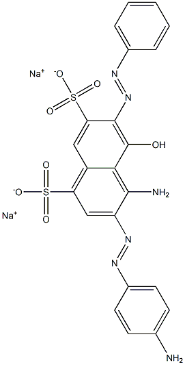 4-Amino-3-[(4-aminophenyl)azo]-5-hydroxy-6-(phenylazo)naphthalene-1,7-disulfonic acid disodium salt Struktur