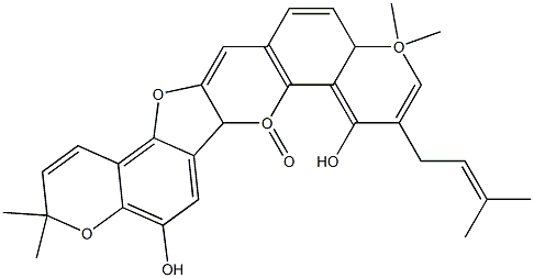 5,8-Dihydroxy-9-(3-methyl-2-butenyl)-3,3,11,11-tetramethyl-3H,7H,11H-[1]benzopyrano[6',5':4,5]furo[3,2-b]pyrano[2,3-h][1]benzopyran-7-one Struktur