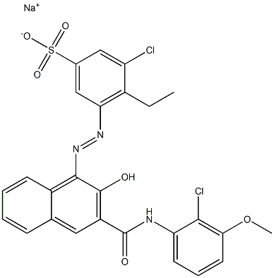 3-Chloro-4-ethyl-5-[[3-[[(2-chloro-3-methoxyphenyl)amino]carbonyl]-2-hydroxy-1-naphtyl]azo]benzenesulfonic acid sodium salt Struktur