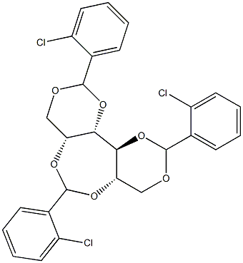 1-O,3-O:2-O,5-O:4-O,6-O-Tris(2-chlorobenzylidene)-L-glucitol Struktur