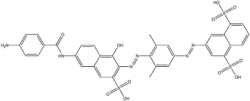 3-[[4-[[6-[(4-Aminobenzoyl)amino]-1-hydroxy-3-sulfo-2-naphthalenyl]azo]-3,5-dimethylphenyl]azo]-1,5-naphthalenedisulfonic acid Struktur