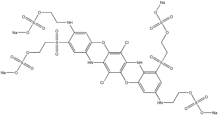 6,13-Dichloro-3,10-bis[2-(sodiooxysulfonyloxy)ethylamino]-2,8-bis[2-(sodiooxysulfonyloxy)ethylsulfonyl]-5,12-dioxa-7,14-diazapentacene Struktur