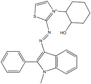 3-(2-Hydroxycyclohexyl)-2-[(1-methyl-2-phenyl-1H-indol-3-yl)azo]thiazol-3-ium Struktur