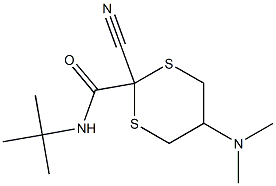 2-Cyano-5-(dimethylamino)-N-tert-butyl-1,3-dithiane-2-carboxamide Struktur