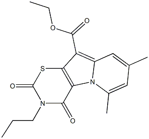 3,4-Dihydro-2,4-dioxo-3-propyl-6,8-dimethyl-2H-1,3-thiazino[6,5-b]indolizine-10-carboxylic acid ethyl ester Struktur