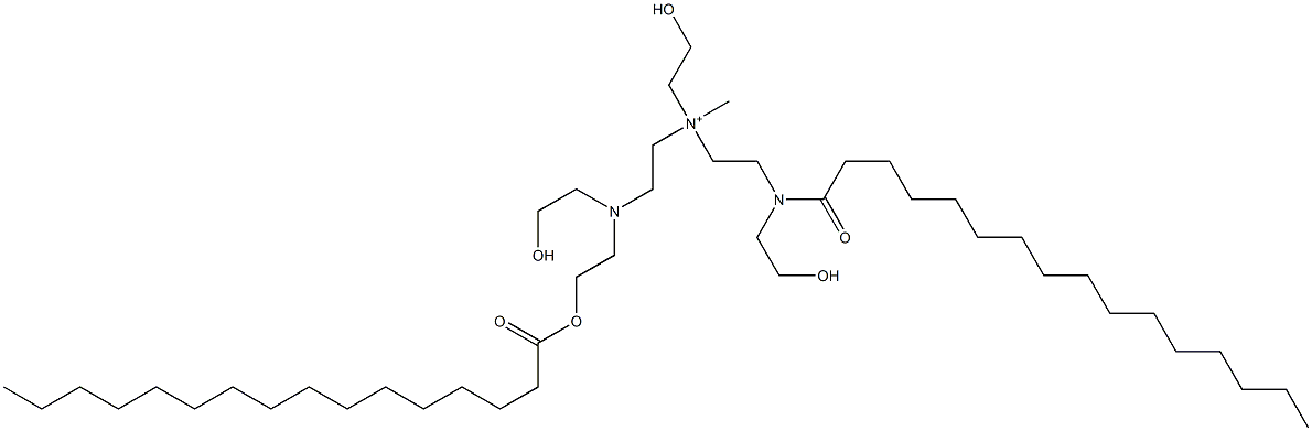 N-(2-Hydroxyethyl)-N-[2-[(2-hydroxyethyl)(1-oxohexadecyl)amino]ethyl]-2-[(2-hydroxyethyl)[2-[(1-oxohexadecyl)oxy]ethyl]amino]-N-methylethanaminium Struktur