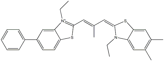 3-Ethyl-2-[3-(3-ethyl-5,6-dimethylbenzothiazol-2(3H)-ylidene)-2-methyl-1-propenyl]-5-phenylbenzothiazolium Struktur