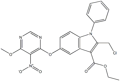 1-Phenyl-2-chloromethyl-5-[(6-methoxy-5-nitropyrimidin-4-yl)oxy]-1H-indole-3-carboxylic acid ethyl ester Struktur